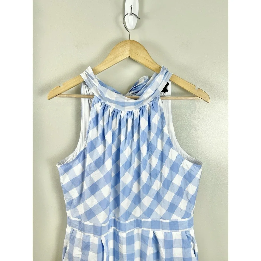 J Crew‎ Gingham Jumpsuit Sleeveless Sz 14 Pockets Cotton Lined Coastal Beach Bow